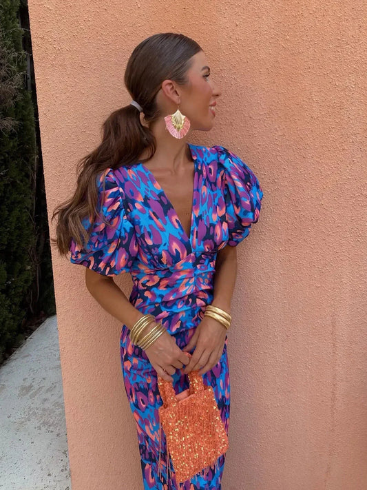 Loren | Vibrant Puff Sleeve Dress
